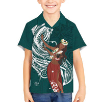 Tahiti Islands Polynesian Plumeria Kid Hawaiian Shirt Tahitian Vahine 'Ote'a - Teal LT7 Kid Teal - Polynesian Pride