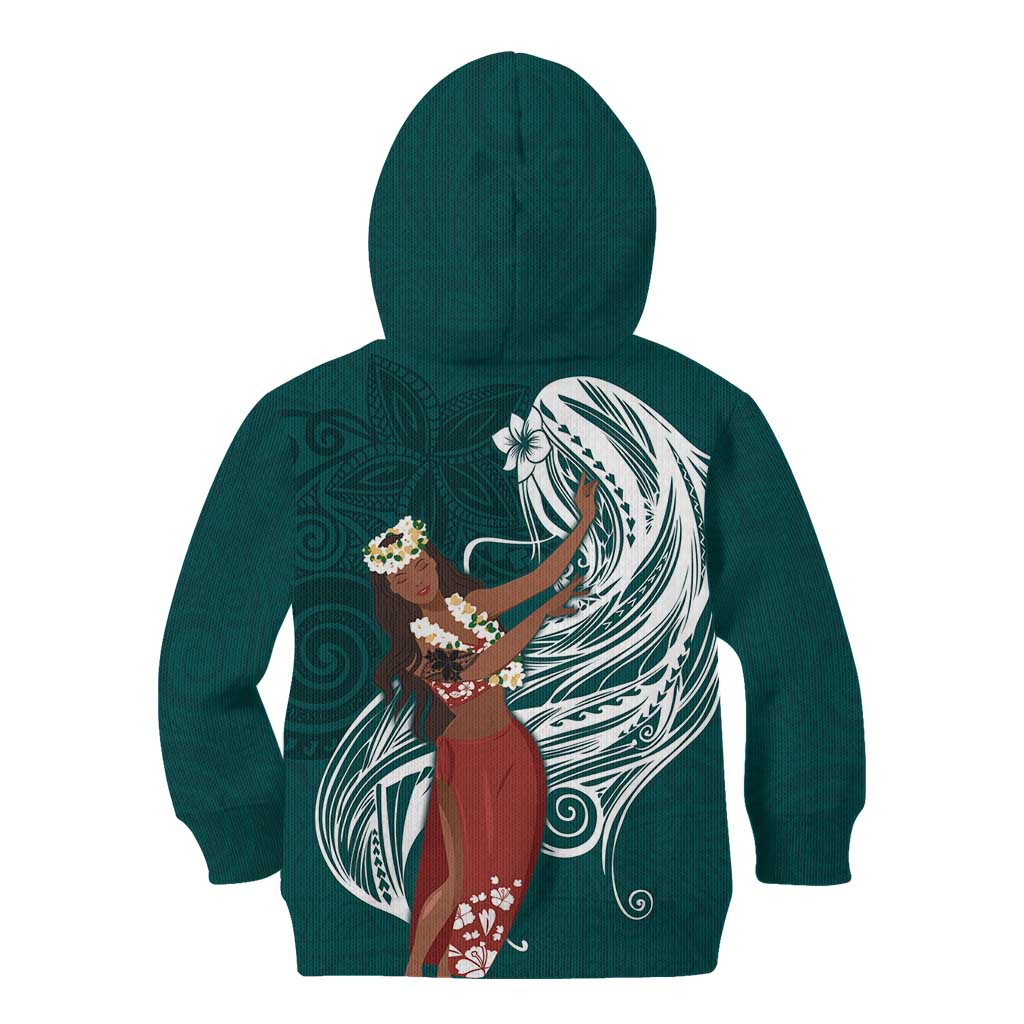 Tahiti Islands Polynesian Plumeria Kid Hoodie Tahitian Vahine 'Ote'a - Teal LT7 - Polynesian Pride