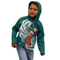Tahiti Islands Polynesian Plumeria Kid Hoodie Tahitian Vahine 'Ote'a - Teal LT7 - Polynesian Pride