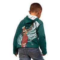 Tahiti Islands Polynesian Plumeria Kid Hoodie Tahitian Vahine 'Ote'a - Teal LT7 - Polynesian Pride