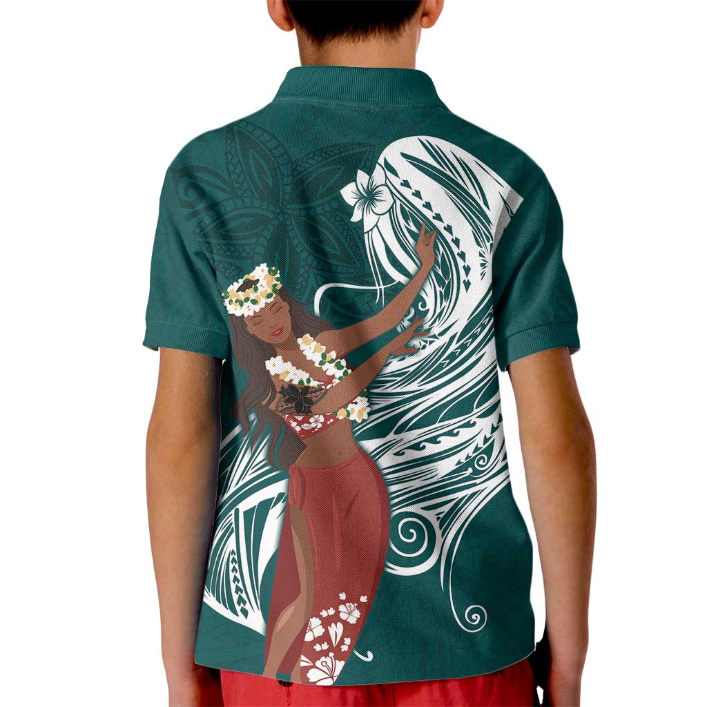 Tahiti Islands Polynesian Plumeria Kid Polo Shirt Tahitian Vahine 'Ote'a - Teal LT7 - Polynesian Pride
