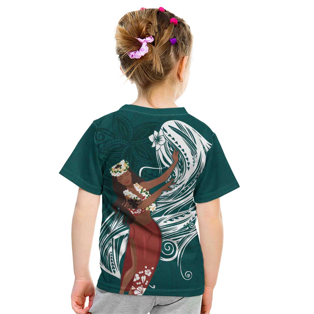 Tahiti Islands Polynesian Plumeria Kid T Shirt Tahitian Vahine 'Ote'a - Teal LT7 - Polynesian Pride