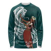 Tahiti Islands Polynesian Plumeria Long Sleeve Shirt Tahitian Vahine 'Ote'a - Teal LT7 Unisex Teal - Polynesian Pride