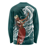 Tahiti Islands Polynesian Plumeria Long Sleeve Shirt Tahitian Vahine 'Ote'a - Teal LT7 - Polynesian Pride