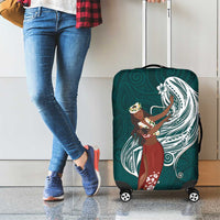 Tahiti Islands Polynesian Plumeria Luggage Cover Tahitian Vahine 'Ote'a - Teal LT7 - Polynesian Pride