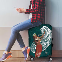 Tahiti Islands Polynesian Plumeria Luggage Cover Tahitian Vahine 'Ote'a - Teal LT7 - Polynesian Pride