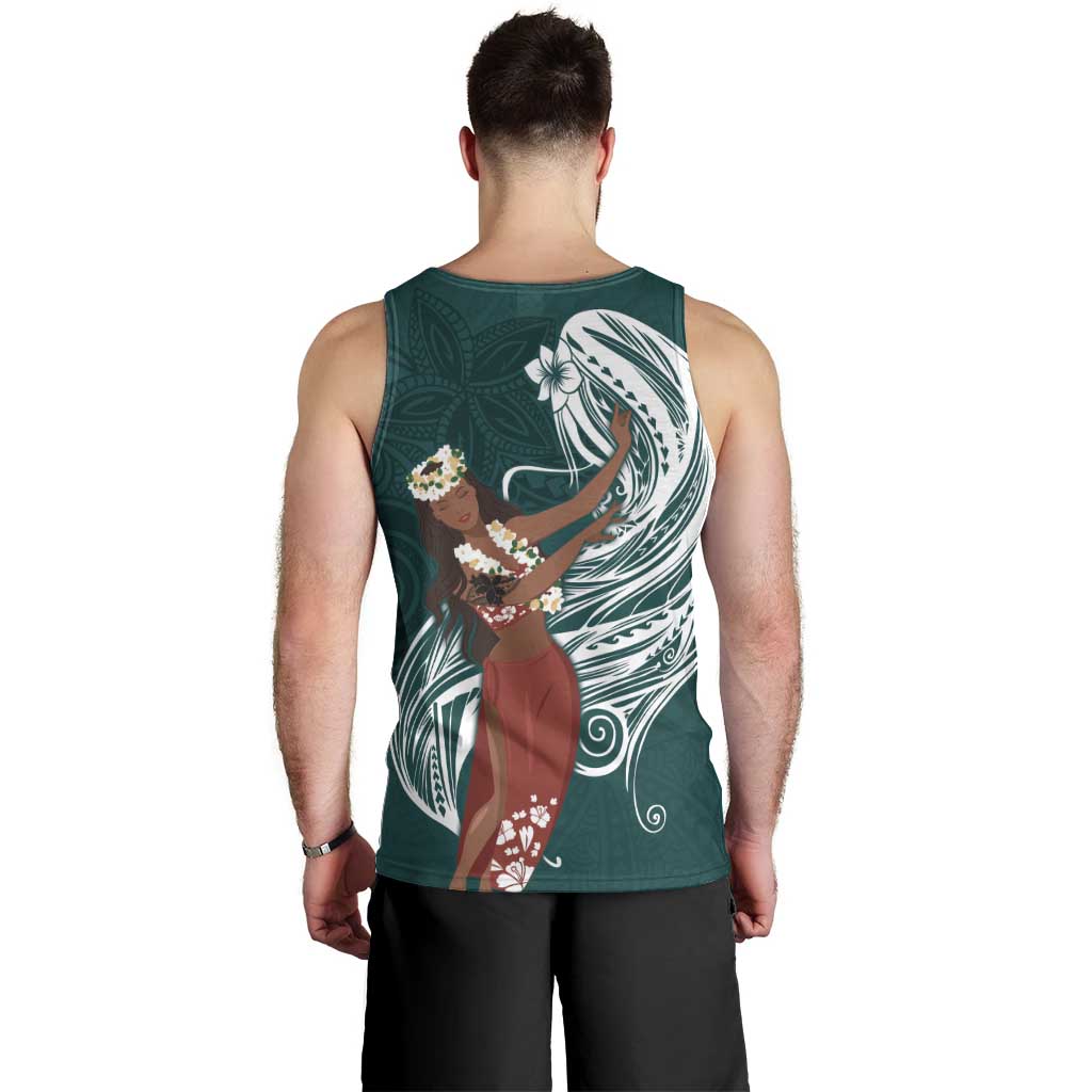 Tahiti Islands Polynesian Plumeria Men Tank Top Tahitian Vahine 'Ote'a - Teal LT7 - Polynesian Pride