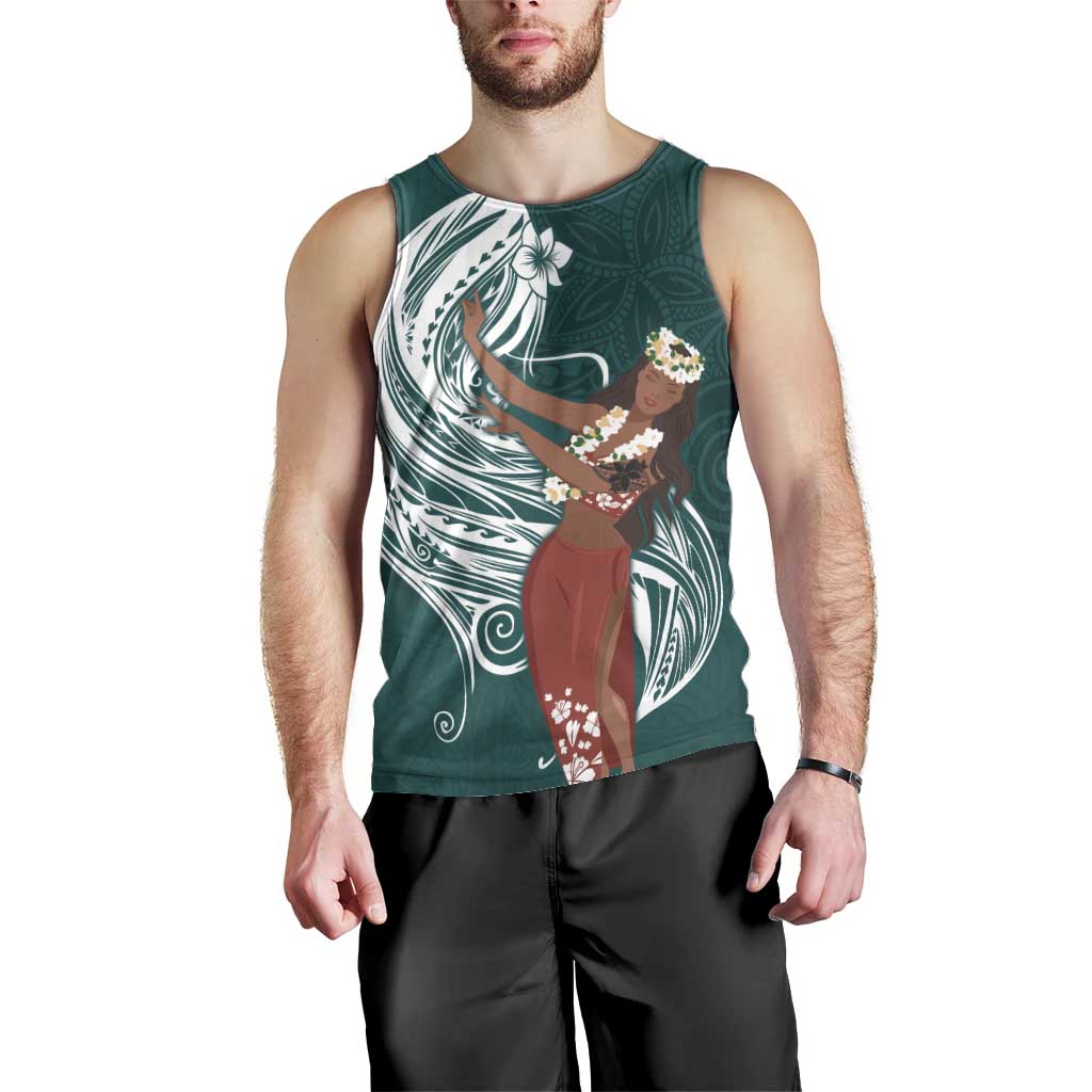 Tahiti Islands Polynesian Plumeria Men Tank Top Tahitian Vahine 'Ote'a - Teal LT7 - Polynesian Pride
