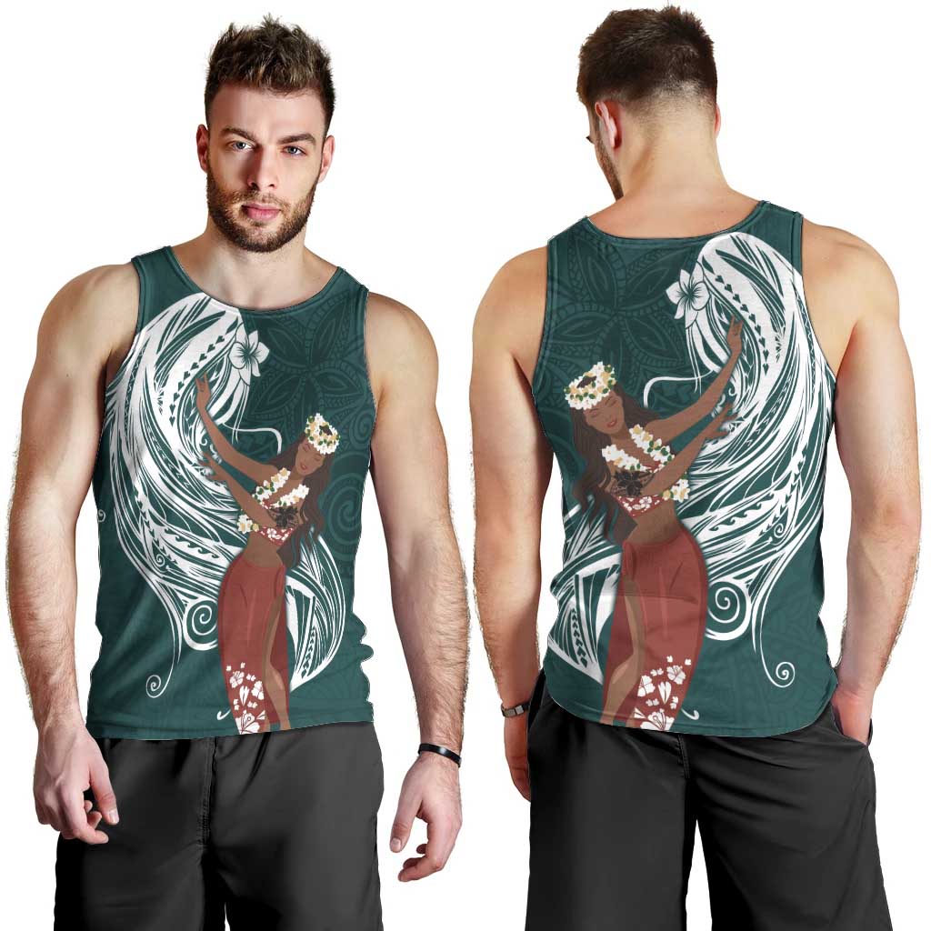 Tahiti Islands Polynesian Plumeria Men Tank Top Tahitian Vahine 'Ote'a - Teal LT7 - Polynesian Pride