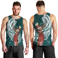 Tahiti Islands Polynesian Plumeria Men Tank Top Tahitian Vahine 'Ote'a - Teal LT7 - Polynesian Pride