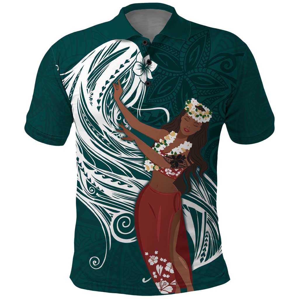 Tahiti Islands Polynesian Plumeria Polo Shirt Tahitian Vahine 'Ote'a - Teal LT7 Teal - Polynesian Pride