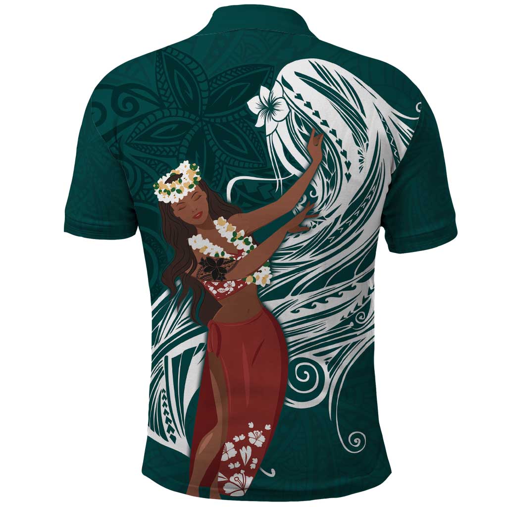 Tahiti Islands Polynesian Plumeria Polo Shirt Tahitian Vahine 'Ote'a - Teal LT7 - Polynesian Pride