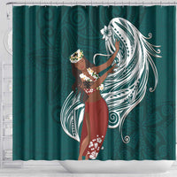 Tahiti Islands Polynesian Plumeria Shower Curtain Tahitian Vahine 'Ote'a - Teal LT7 - Polynesian Pride