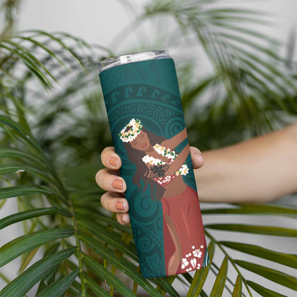 Tahiti Islands Polynesian Plumeria Skinny Tumbler Tahitian Vahine 'Ote'a - Teal LT7 - Polynesian Pride