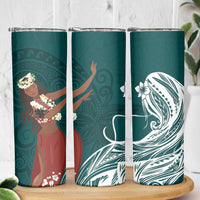 Tahiti Islands Polynesian Plumeria Skinny Tumbler Tahitian Vahine 'Ote'a - Teal LT7 - Polynesian Pride