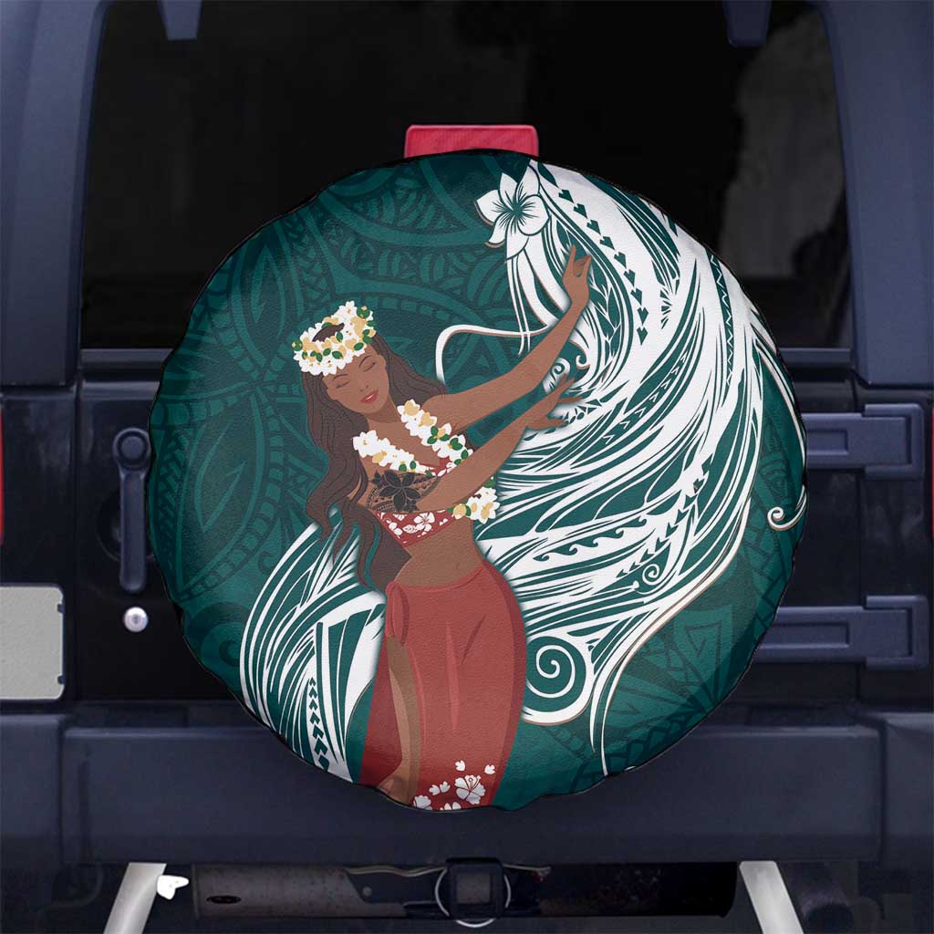 Tahiti Islands Polynesian Plumeria Spare Tire Cover Tahitian Vahine 'Ote'a - Teal LT7 - Polynesian Pride