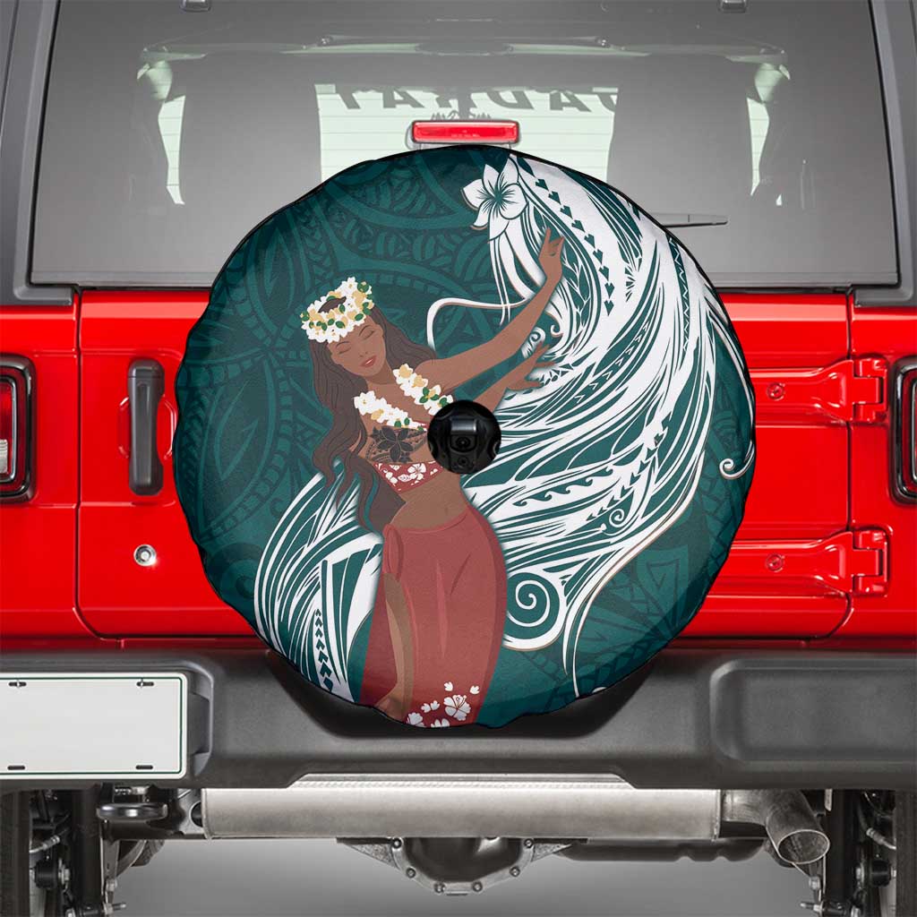 Tahiti Islands Polynesian Plumeria Spare Tire Cover Tahitian Vahine 'Ote'a - Teal LT7 - Polynesian Pride