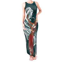 Tahiti Islands Polynesian Plumeria Tank Maxi Dress Tahitian Vahine 'Ote'a - Teal LT7 Women Teal - Polynesian Pride