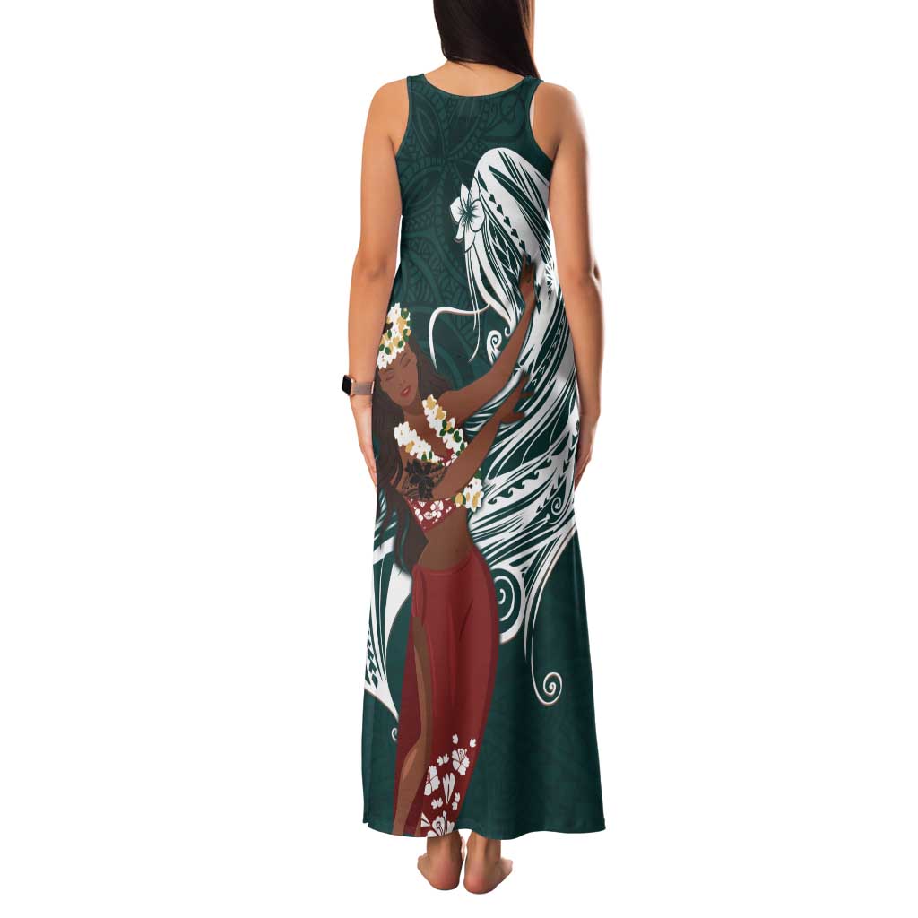 Tahiti Islands Polynesian Plumeria Tank Maxi Dress Tahitian Vahine 'Ote'a - Teal LT7 - Polynesian Pride