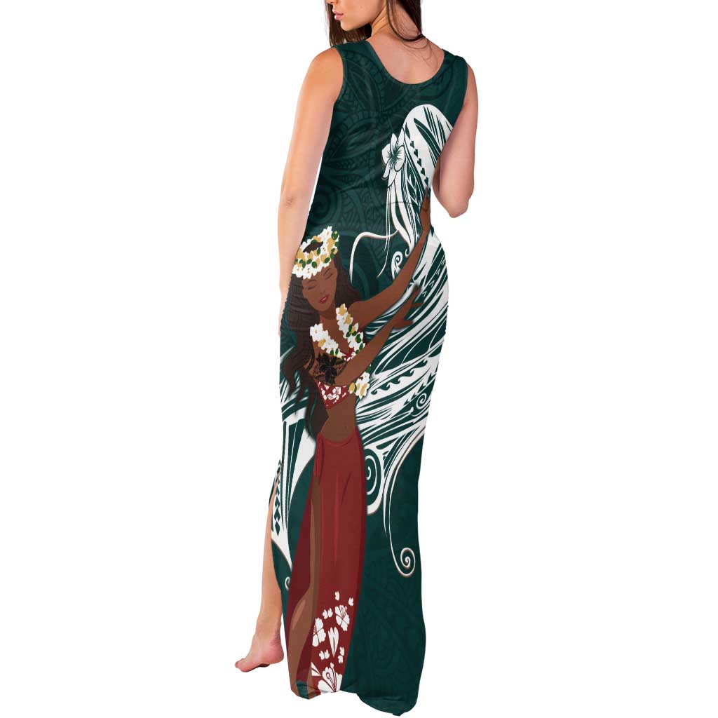 Tahiti Islands Polynesian Plumeria Tank Maxi Dress Tahitian Vahine 'Ote'a - Teal LT7 - Polynesian Pride
