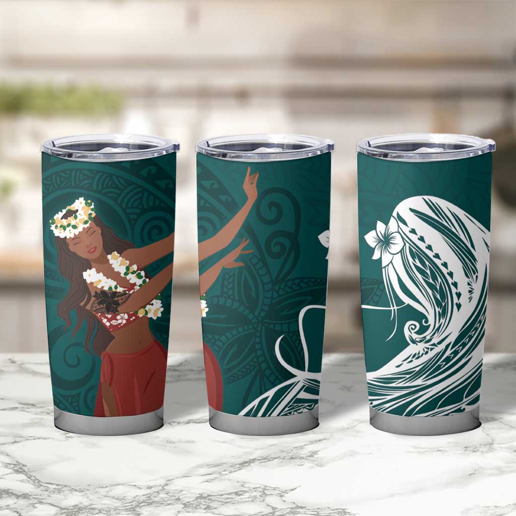 Tahiti Islands Polynesian Plumeria Tumbler Cup Tahitian Vahine 'Ote'a - Teal LT7 - Polynesian Pride