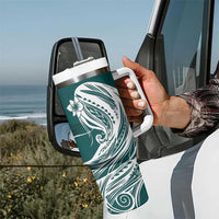 Tahiti Islands Polynesian Plumeria Tumbler With Handle Tahitian Vahine 'Ote'a - Teal LT7 - Polynesian Pride