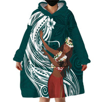 Tahiti Islands Polynesian Plumeria Wearable Blanket Hoodie Tahitian Vahine 'Ote'a - Teal LT7 - Polynesian Pride