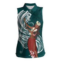 Tahiti Islands Polynesian Plumeria Women Sleeveless Polo Shirt Tahitian Vahine 'Ote'a - Teal LT7 Female Teal - Polynesian Pride