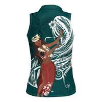 Tahiti Islands Polynesian Plumeria Women Sleeveless Polo Shirt Tahitian Vahine 'Ote'a - Teal LT7 - Polynesian Pride