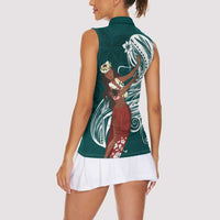 Tahiti Islands Polynesian Plumeria Women Sleeveless Polo Shirt Tahitian Vahine 'Ote'a - Teal LT7 - Polynesian Pride