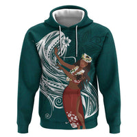 Tahiti Islands Polynesian Plumeria Zip Hoodie Tahitian Vahine 'Ote'a - Teal LT7 Pullover Hoodie Teal - Polynesian Pride