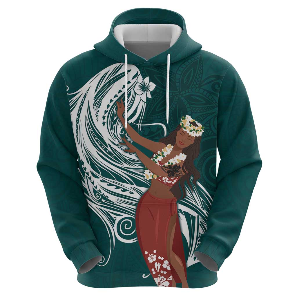 Tahiti Islands Polynesian Plumeria Zip Hoodie Tahitian Vahine 'Ote'a - Teal LT7 - Polynesian Pride