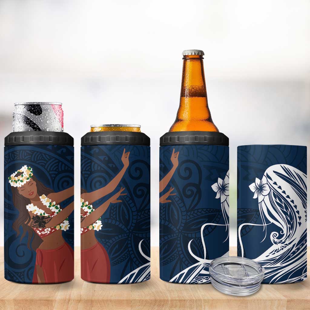 Tahiti Islands Polynesian Plumeria 4 in 1 Can Cooler Tumbler Tahitian Vahine 'Ote'a - Navy Blue LT7 - Polynesian Pride
