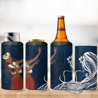 Tahiti Islands Polynesian Plumeria 4 in 1 Can Cooler Tumbler Tahitian Vahine 'Ote'a - Navy Blue LT7 - Polynesian Pride