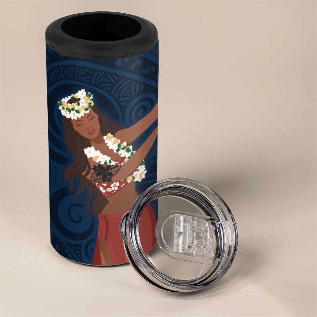 Tahiti Islands Polynesian Plumeria 4 in 1 Can Cooler Tumbler Tahitian Vahine 'Ote'a - Navy Blue LT7 - Polynesian Pride