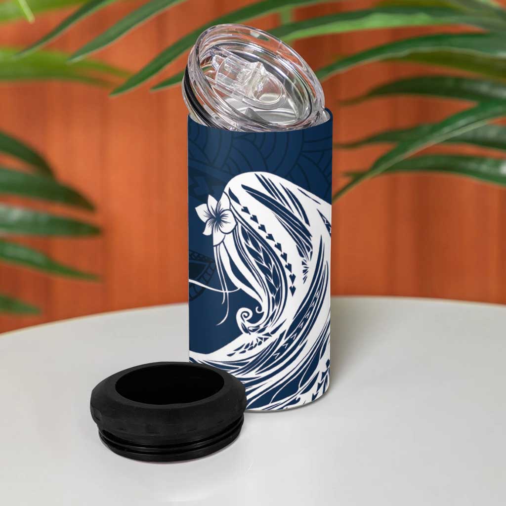 Tahiti Islands Polynesian Plumeria 4 in 1 Can Cooler Tumbler Tahitian Vahine 'Ote'a - Navy Blue LT7 - Polynesian Pride