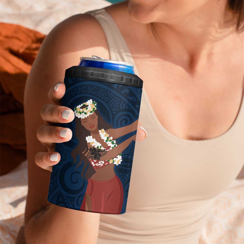 Tahiti Islands Polynesian Plumeria 4 in 1 Can Cooler Tumbler Tahitian Vahine 'Ote'a - Navy Blue LT7 - Polynesian Pride