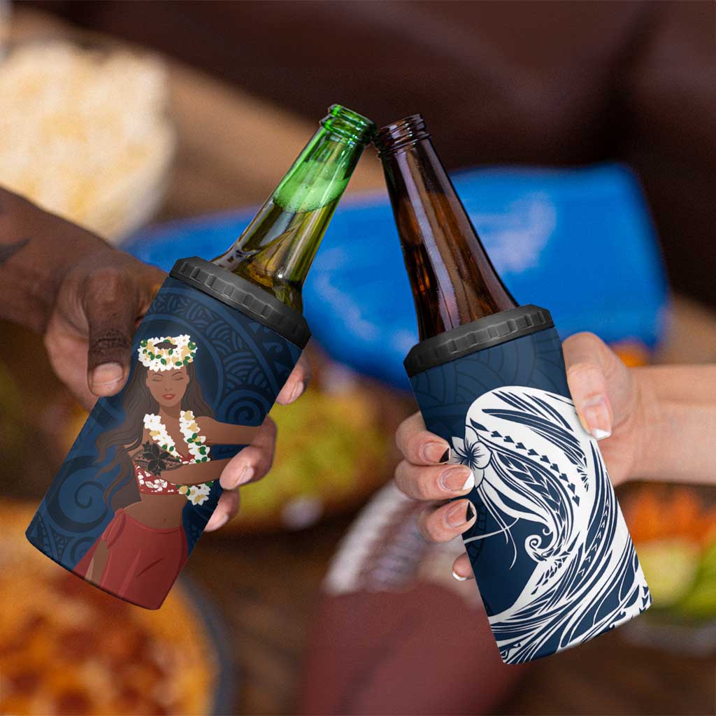 Tahiti Islands Polynesian Plumeria 4 in 1 Can Cooler Tumbler Tahitian Vahine 'Ote'a - Navy Blue LT7 - Polynesian Pride