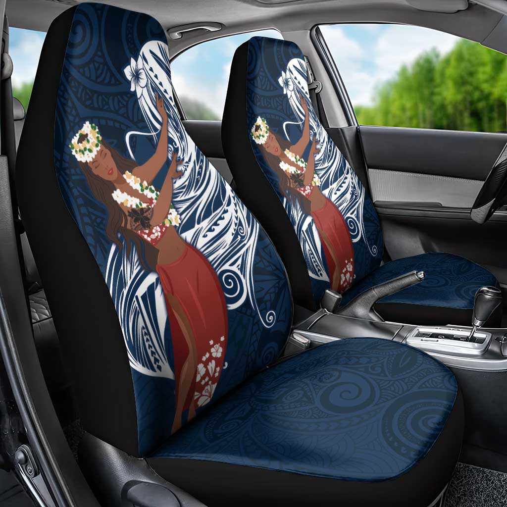 Tahiti Islands Polynesian Plumeria Car Seat Cover Tahitian Vahine 'Ote'a - Navy Blue LT7 - Polynesian Pride