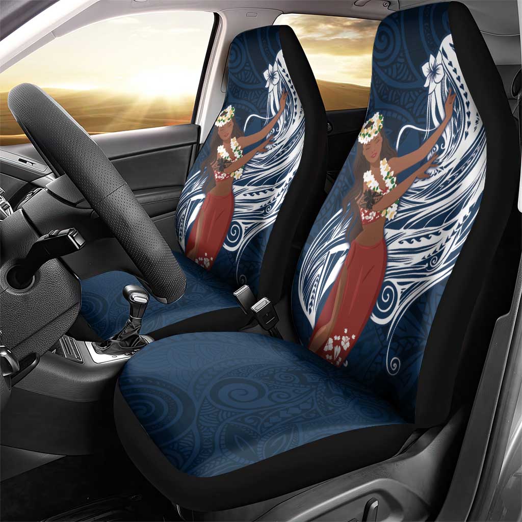 Tahiti Islands Polynesian Plumeria Car Seat Cover Tahitian Vahine 'Ote'a - Navy Blue LT7 - Polynesian Pride