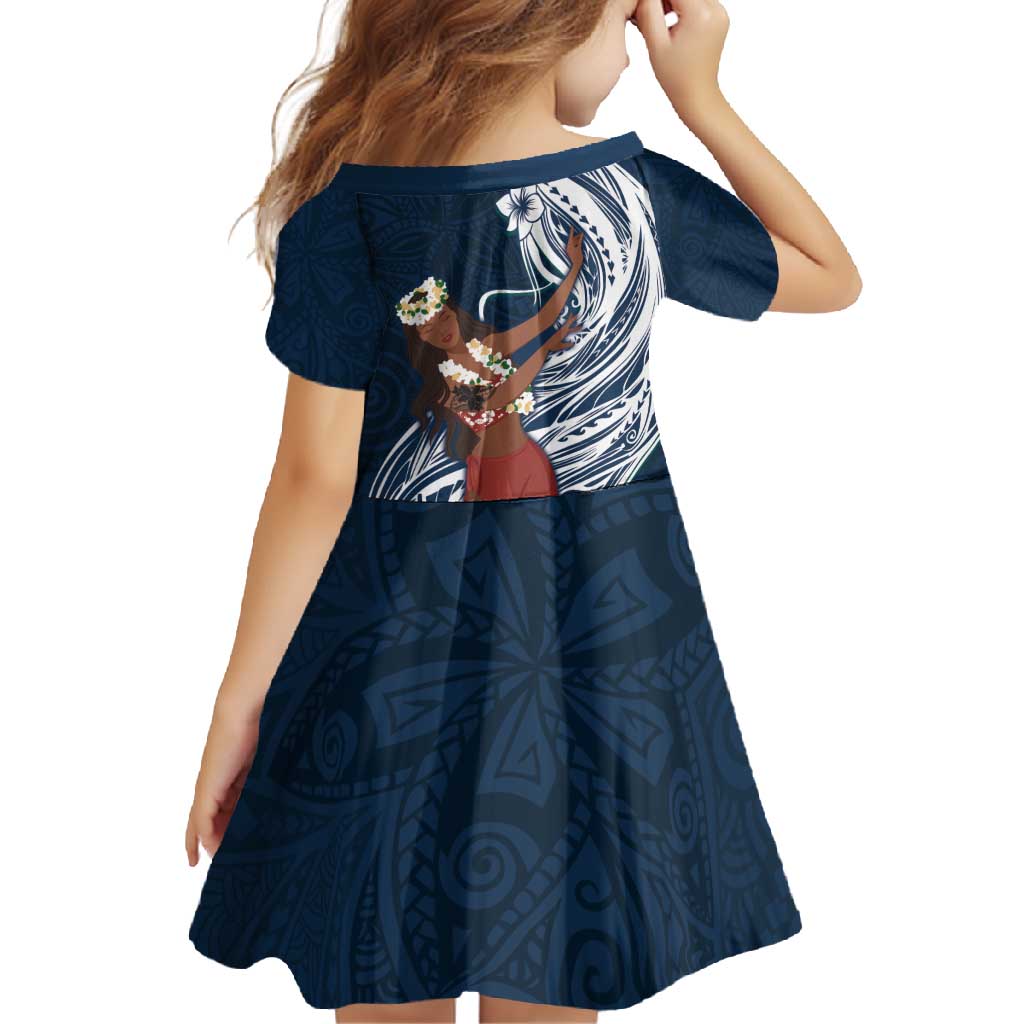 Tahiti Islands Polynesian Plumeria Family Matching Long Sleeve Bodycon Dress and Hawaiian Shirt Tahitian Vahine 'Ote'a - Navy Blue LT7 - Polynesian Pride