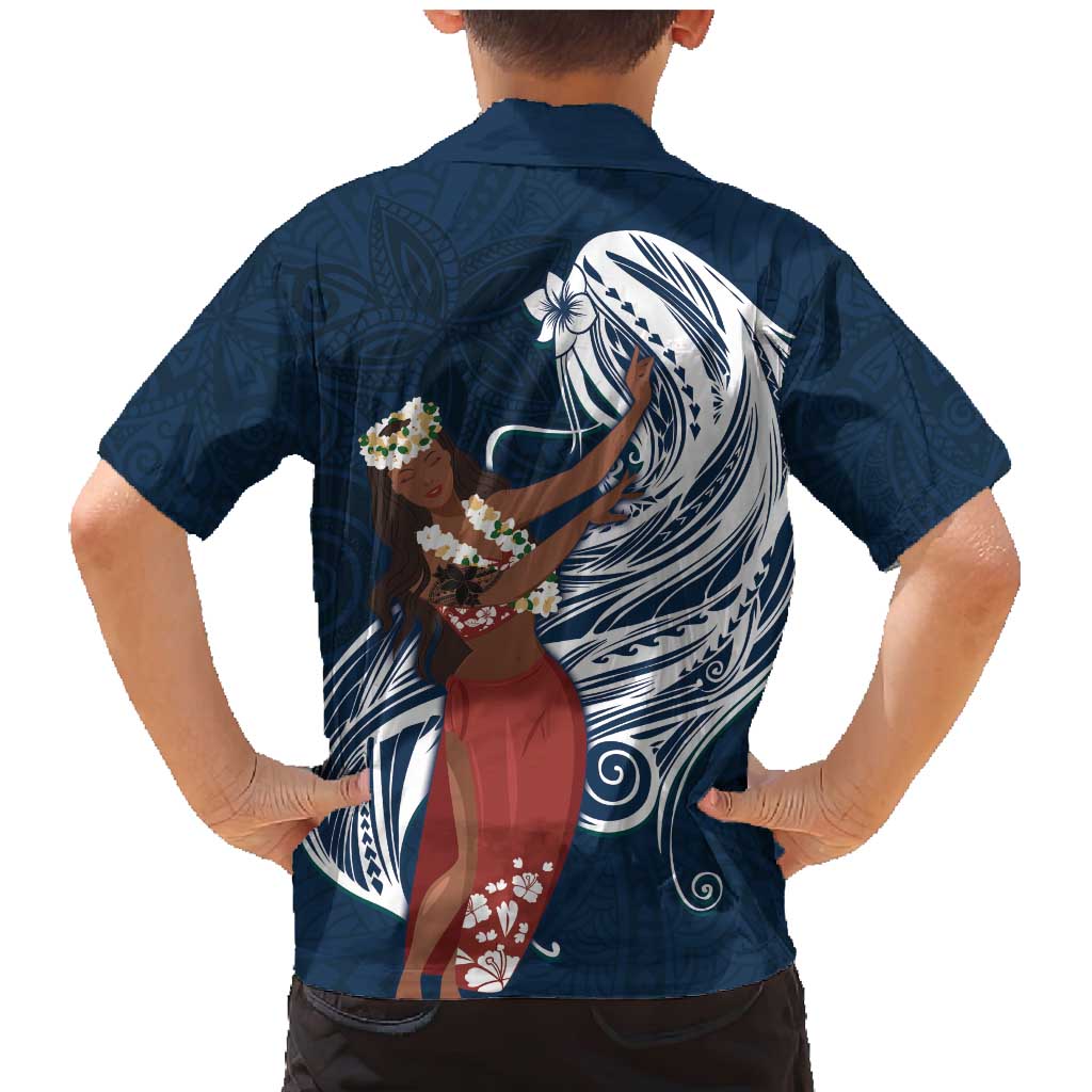 Tahiti Islands Polynesian Plumeria Family Matching Mermaid Dress and Hawaiian Shirt Tahitian Vahine 'Ote'a - Navy Blue LT7 - Polynesian Pride