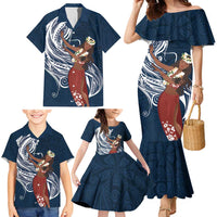Tahiti Islands Polynesian Plumeria Family Matching Mermaid Dress and Hawaiian Shirt Tahitian Vahine 'Ote'a - Navy Blue LT7 - Polynesian Pride