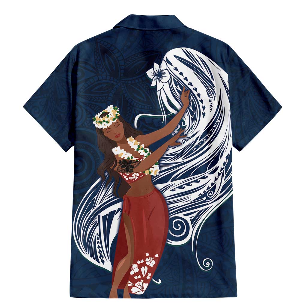 Tahiti Islands Polynesian Plumeria Family Matching Mermaid Dress and Hawaiian Shirt Tahitian Vahine 'Ote'a - Navy Blue LT7 - Polynesian Pride