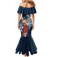 Tahiti Islands Polynesian Plumeria Family Matching Mermaid Dress and Hawaiian Shirt Tahitian Vahine 'Ote'a - Navy Blue LT7 - Polynesian Pride