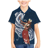 Tahiti Islands Polynesian Plumeria Family Matching Mermaid Dress and Hawaiian Shirt Tahitian Vahine 'Ote'a - Navy Blue LT7 Son's Shirt Blue - Polynesian Pride