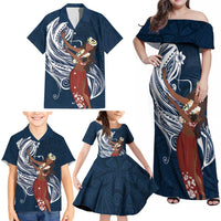 Tahiti Islands Polynesian Plumeria Family Matching Off Shoulder Maxi Dress and Hawaiian Shirt Tahitian Vahine 'Ote'a - Navy Blue LT7 - Polynesian Pride