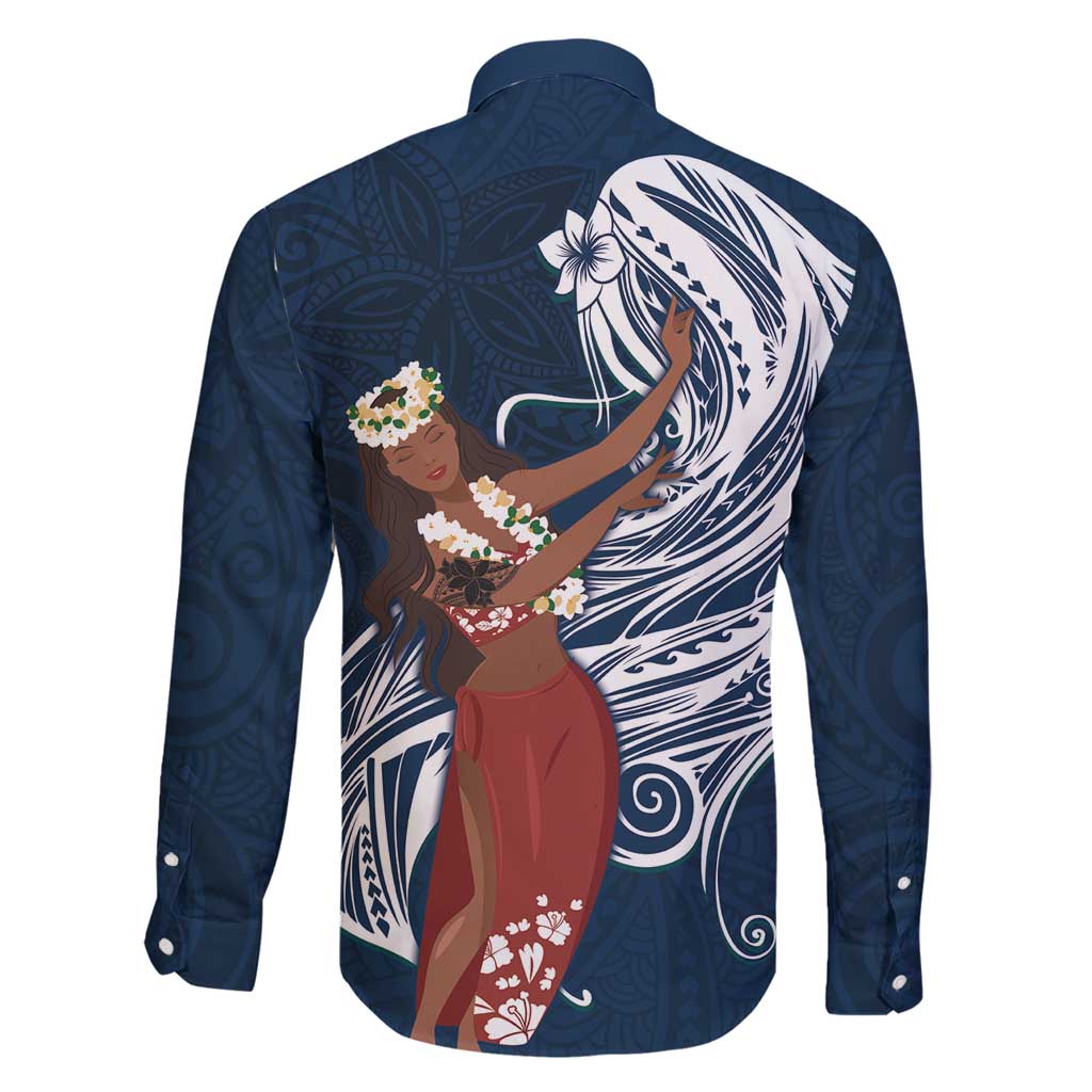 Tahiti Islands Polynesian Plumeria Family Matching Summer Maxi Dress and Hawaiian Shirt Tahitian Vahine 'Ote'a - Navy Blue LT7 - Polynesian Pride
