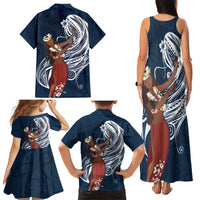 Tahiti Islands Polynesian Plumeria Family Matching Tank Maxi Dress and Hawaiian Shirt Tahitian Vahine 'Ote'a - Navy Blue LT7 - Polynesian Pride