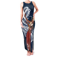 Tahiti Islands Polynesian Plumeria Family Matching Tank Maxi Dress and Hawaiian Shirt Tahitian Vahine 'Ote'a - Navy Blue LT7 Mom's Dress Blue - Polynesian Pride